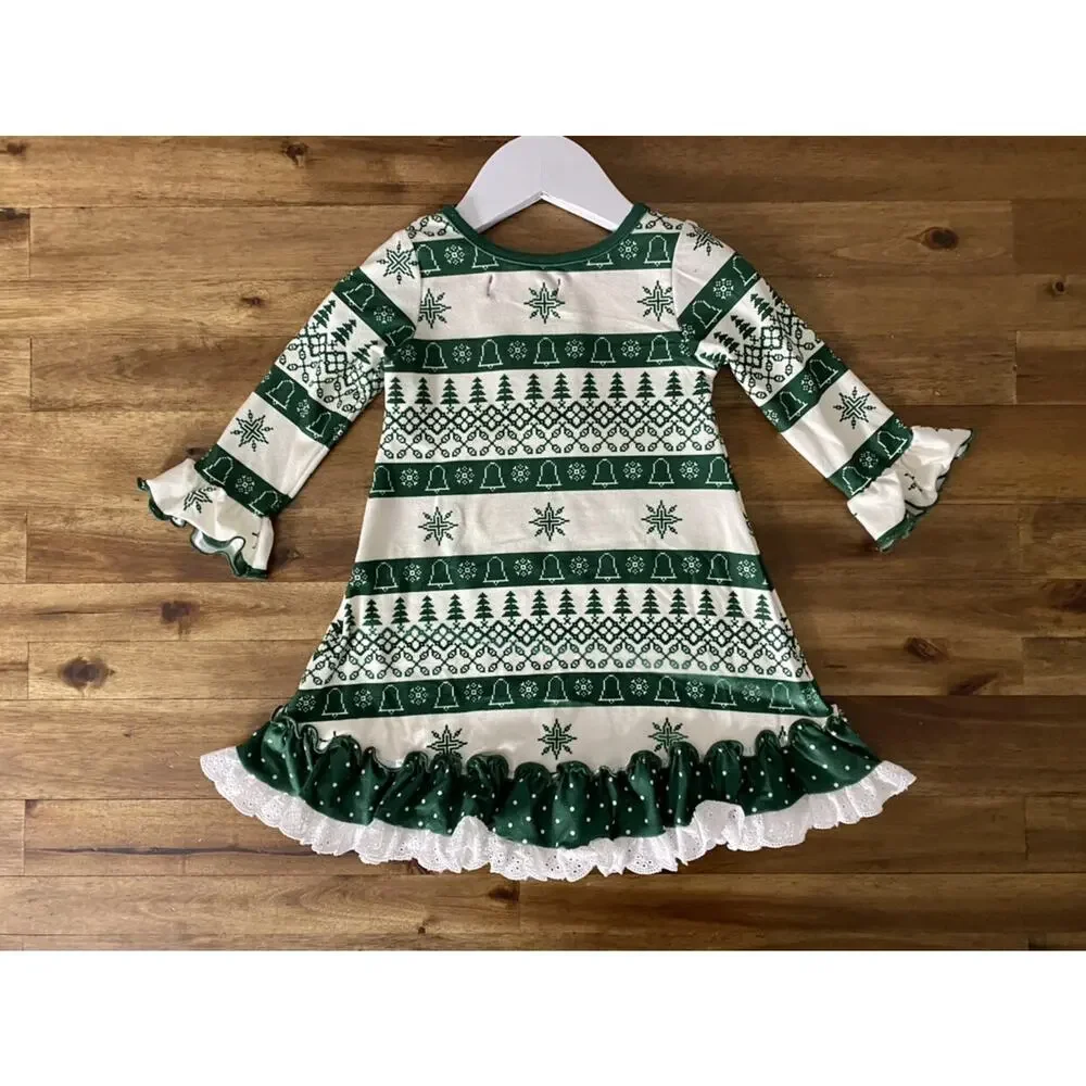 NWT SweetHoney Dreamer Pajama Gown Trees & Snowflakes Cream Green Holiday 12M